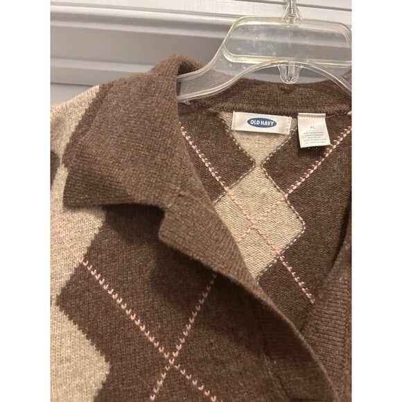 Vintage Y2K Women’s sweater Size XL  argyle brown pink Grunge Grandpa Grandma - Picture 4 of 5